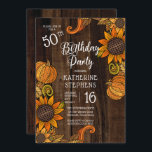 Invitation Automne Rustique |Fleurs de soleil d'automne 50e f<br><div class="desc">Pays rustique période de récolte automne | 50ème anniversaire de l'automne design sur un arrière - plan en bois foncé faux. Conception composite par Holiday Hearts Designs (droits réservés).</div>