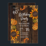 Invitation Automne Rustique |Fleurs de soleil d'automne 60e f<br><div class="desc">Pays rustique période de récolte automne | 60e anniversaire de l'automne conception de fête sur un arrière - plan en bois foncé faux. Conception composite par Holiday Hearts Designs (droits réservés).</div>