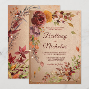Invitation Automne Rustique Floraison Bourgeon Bourgogne Mari