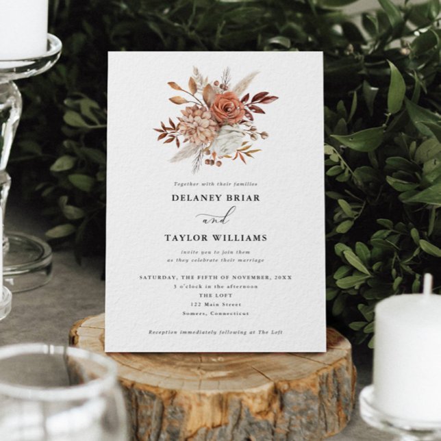 Invitation Automne Rustique Floral, Mariage (Autumn Beauty: Watercolor Blooms and Fall Leaves )