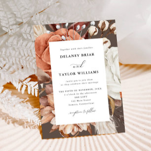 Invitation Automne Rustique Floral, Mariage Brown doux