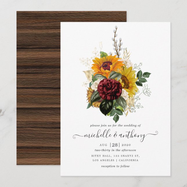 Invitation Automne rustique - Mariage floral d'automne (Devant / Derrière)