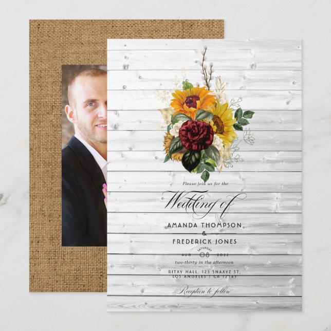 Invitation Automne rustique - Mariage floral de campagne dans (Devant / Derrière)