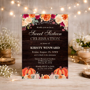 Invitation Automne rustique orange floral citrouille Sweet Si