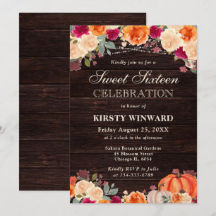 Invitation Automne rustique orange pumpkin floral Sweet Sixte