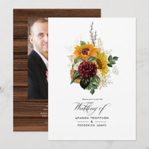 Invitation Automne rustique - Photo de mariage de tournesol a