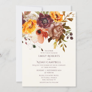 Invitation Automne Rustique Plum Orange Floral