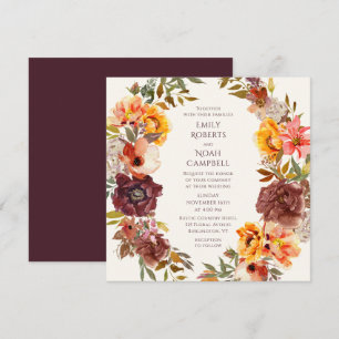 Invitation Automne Rustique Plum Orange Floral Mariage