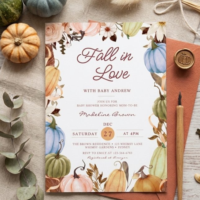 Invitation Automne rustique Tombez amoureux Citrouille Terre  (Créateur téléchargé)
