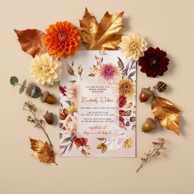 Invitation Automne rustique Tombez amoureux Fleurs d'automne  (Rustic Fall in Love Fall Floral Bridal Shower Invitation)