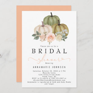 Invitation Automne Sage Green et Peach Citrouille Floral Brid