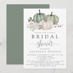 Invitation Automne Sage vert et blanc Citrouille Floral Bride