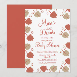 Invitation Automne Simple Terracotta Nuetral Feuille Baby sho