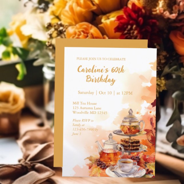 Invitation Automne Tea Party Élégant 60e anniversaire (Créateur téléchargé)