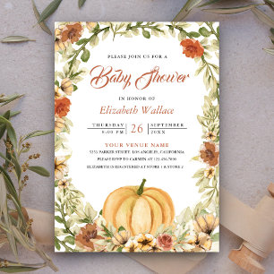 Invitation Automne Terme Citrouille Floral Terre Baby shower