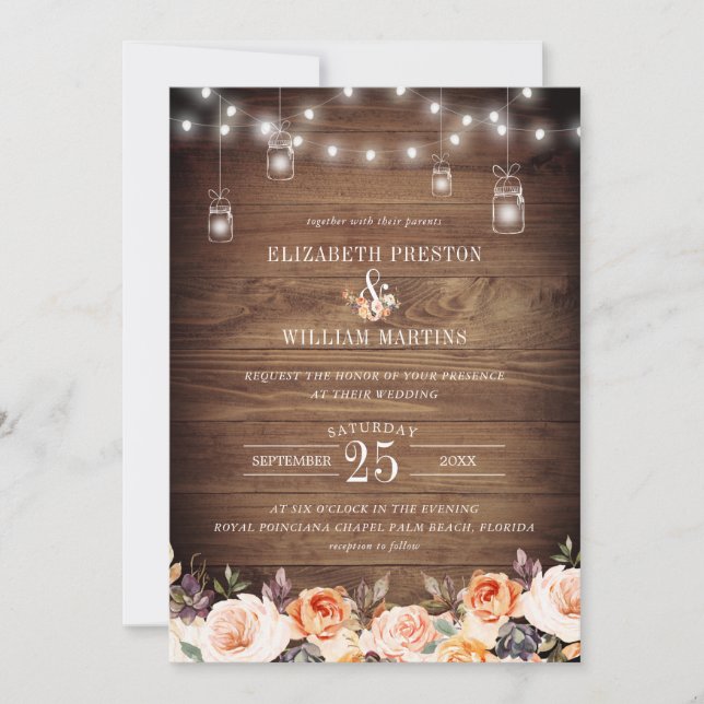 Invitation Automne Terracotta Floral Rustique Grange Mariage  (Devant)