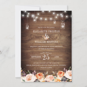 Invitation Automne Terracotta Floral Rustique Grange Mariage