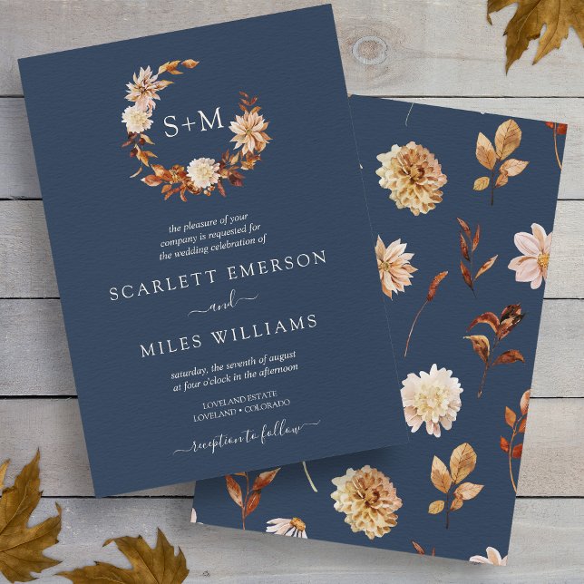 Invitation Automne Terracotta Monogramme Mariage de couronne (Fall Terracotta Monogram Wreath Wedding Invitation
)