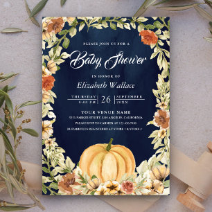Invitation Automne Terre Florale Citrouille Baby shower de la