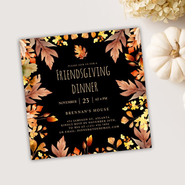Invitation Automne Thanksgiving Russe Friendsgiving Dîner (Black Elegant Friendsgiving Dinner Invitation)