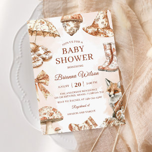 Invitation Automne Toile De Jouy Baby shower À Thème Woodland