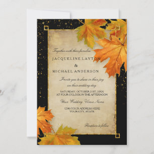Invitation Automne Tomber Feuilles Feuilles Élégant Mariage