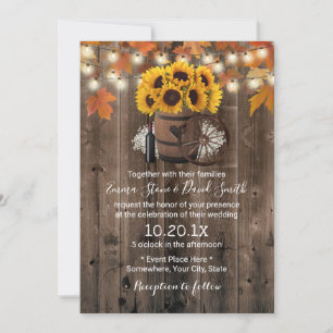 Invitation Automne Tournesol Bois Baril Rustique Barre Mariag