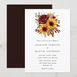 Invitation Automne Tournesol Rouge Rose Mariage Floral