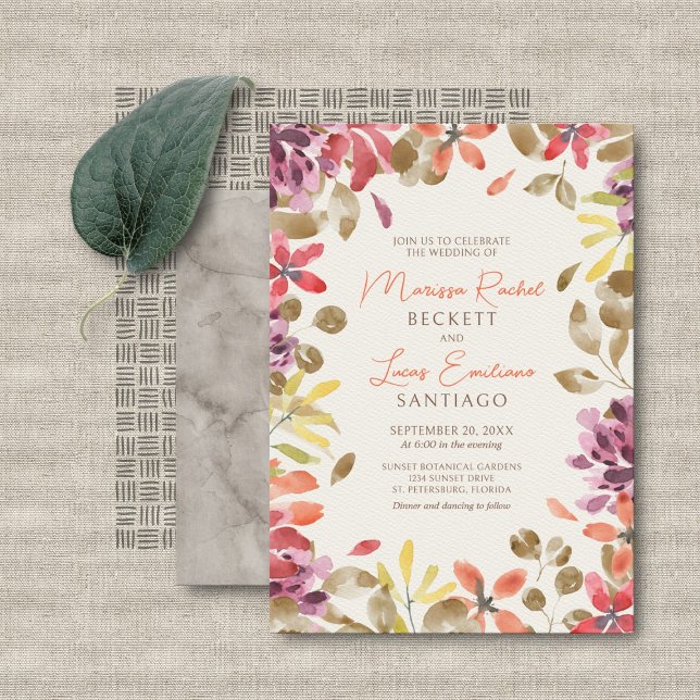 Invitation Automne Tropical Floral Abstrait Mariage (Créateur téléchargé)