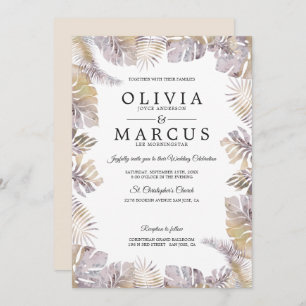 Invitation Automne Tropique Feuille Aquarelle Mariage Mauve G