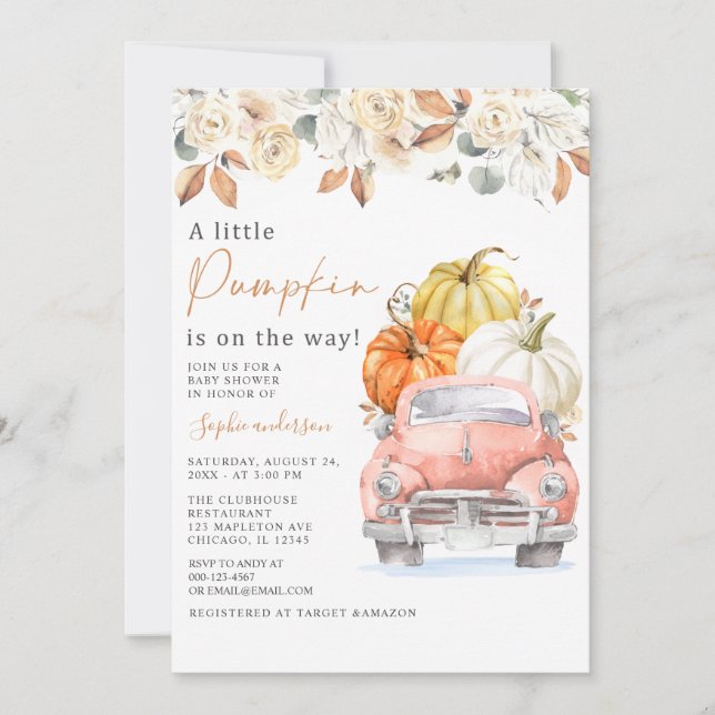 Invitation Automne Un Petit Camion Citrouille Baby shower Aut (Devant)