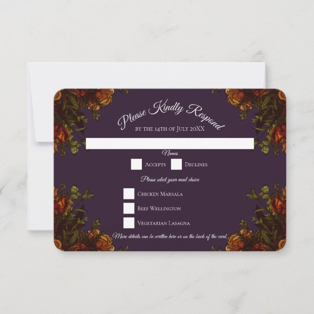 Invitation Automne Violet Rustique Orange Mariage Élégant got (Devant)