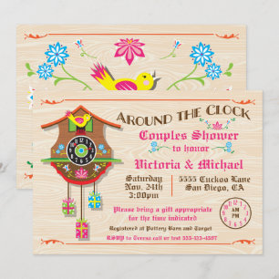 Invitation Autour de l'horloge Fête des mariées Folk art Cuck