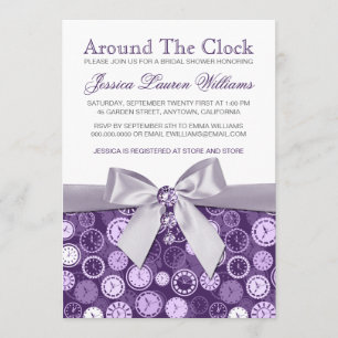 Invitation Autour De L'Horloge Fête des mariées violet Invita