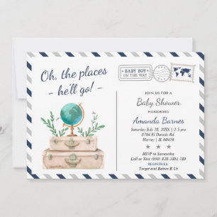 Invitation Autour du monde Voyage Aventure bébé garçon douche