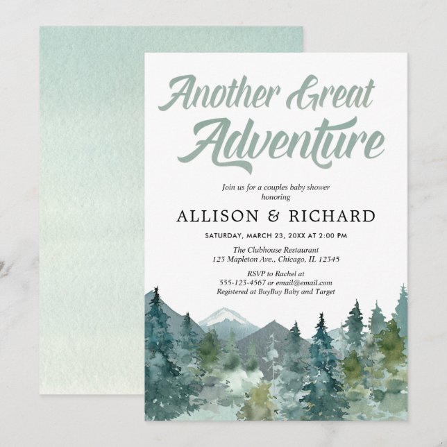 Invitation Autre grande aventure aquarelle forêt rustique (Devant / Derrière)