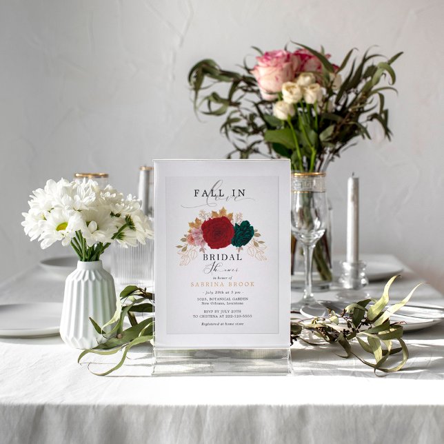 Invitation Autumanal Floral Fall In Love Fête des mariées (Créateur téléchargé)