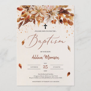 Invitation Autumn and Fall Orange Flowers Marigold Baptism