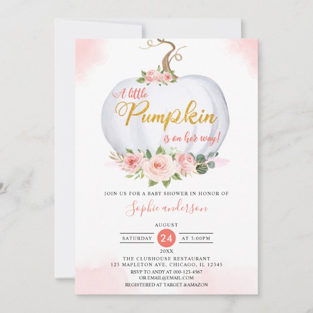 Invitation Autumn Blush Un Baby shower Automne Un Peu Citroui (Devant)