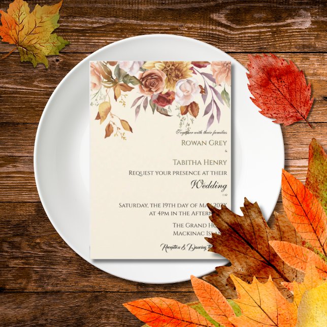 Invitation Autumn Elegance Fall Watercolor Floral Wedding  (Créateur téléchargé)