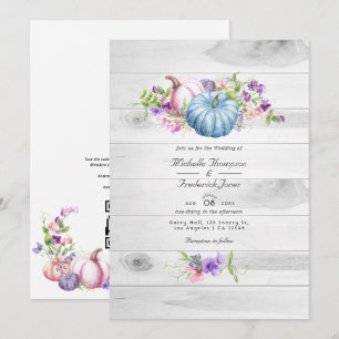 Invitation Autumn Fall Floral Rustic Country QR Code Wedding