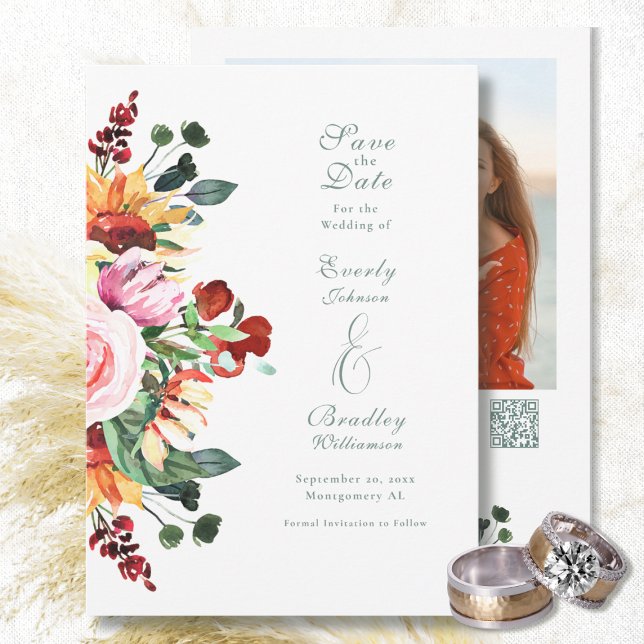Invitation Autumn Floral Watercolor Save the Date Wedding  (Créateur téléchargé)