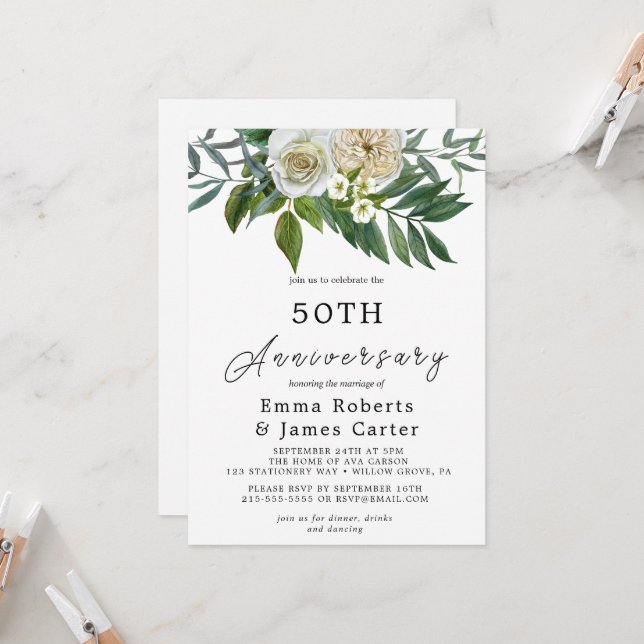 Invitation Autumn Greenery 50e anniversaire de Mariage (Devant/Arrière en situation)