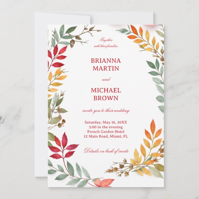 Invitation Autumn Leaves Botanical Frame (Devant)