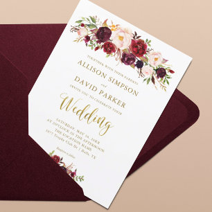Invitation Autumn Marsala Floral Gold Elegant Wedding Card