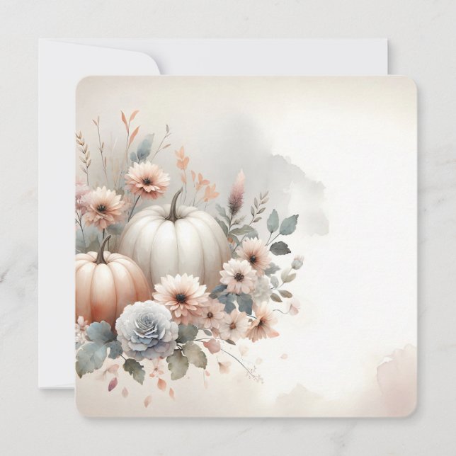 Invitation Autumn Pumpkins and Florals Fall Background (Devant)