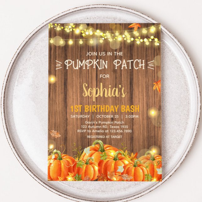 Invitation Autumn Rustic Pumpkin Patch Birthday (Autumn Rustic Pumpkin Patch String Lights Birthday Invitation)