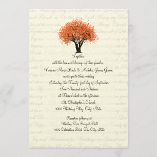Invitation Autumn Tree Dancing Blooms et Text Design Mariage