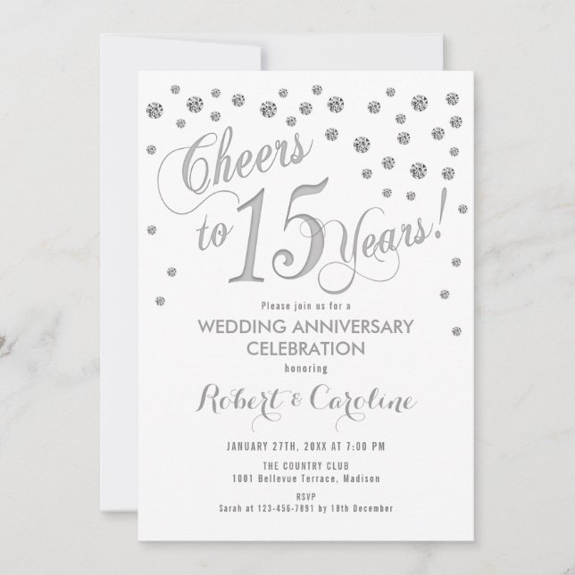 Invitation aux 15 ans de mariage - Argent Blanc (Devant)