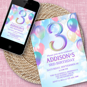 Invitation aux ballons arc-en-ciel pour le 3e anni